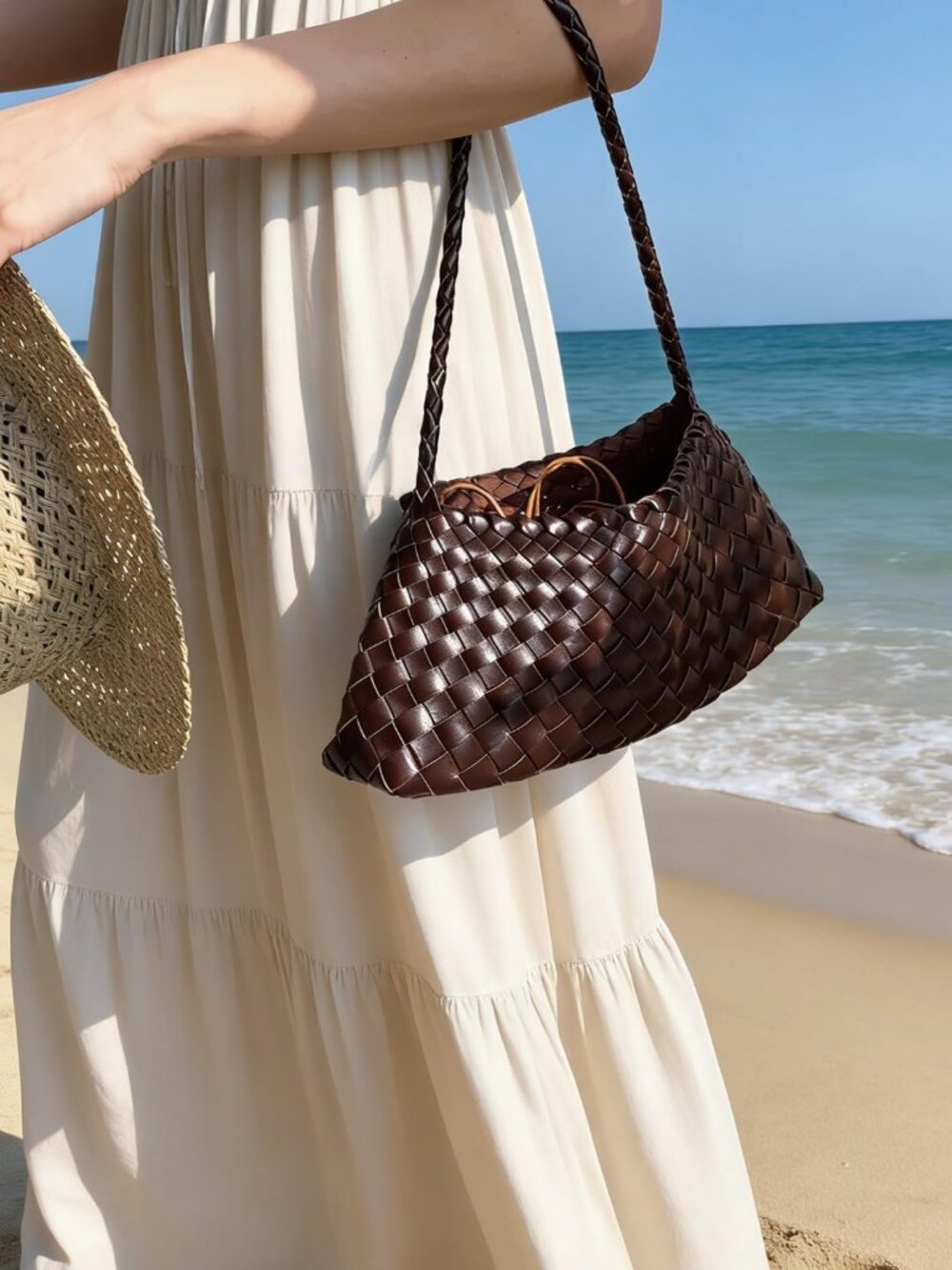 Woven Shoulder Bag for Women, Large Capacity Soft Leather Hobo Bag, Casual Shoul - Picture 2 of 5